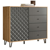 KOMMODE grau, Eiche Artisan 110 x 96 cm, Sideboard mit 3D-Struktur - Schwarz/Eiche Artisan, Holzwerkstoff/Kunststoff (110/96/40cm) - Inn.Furn