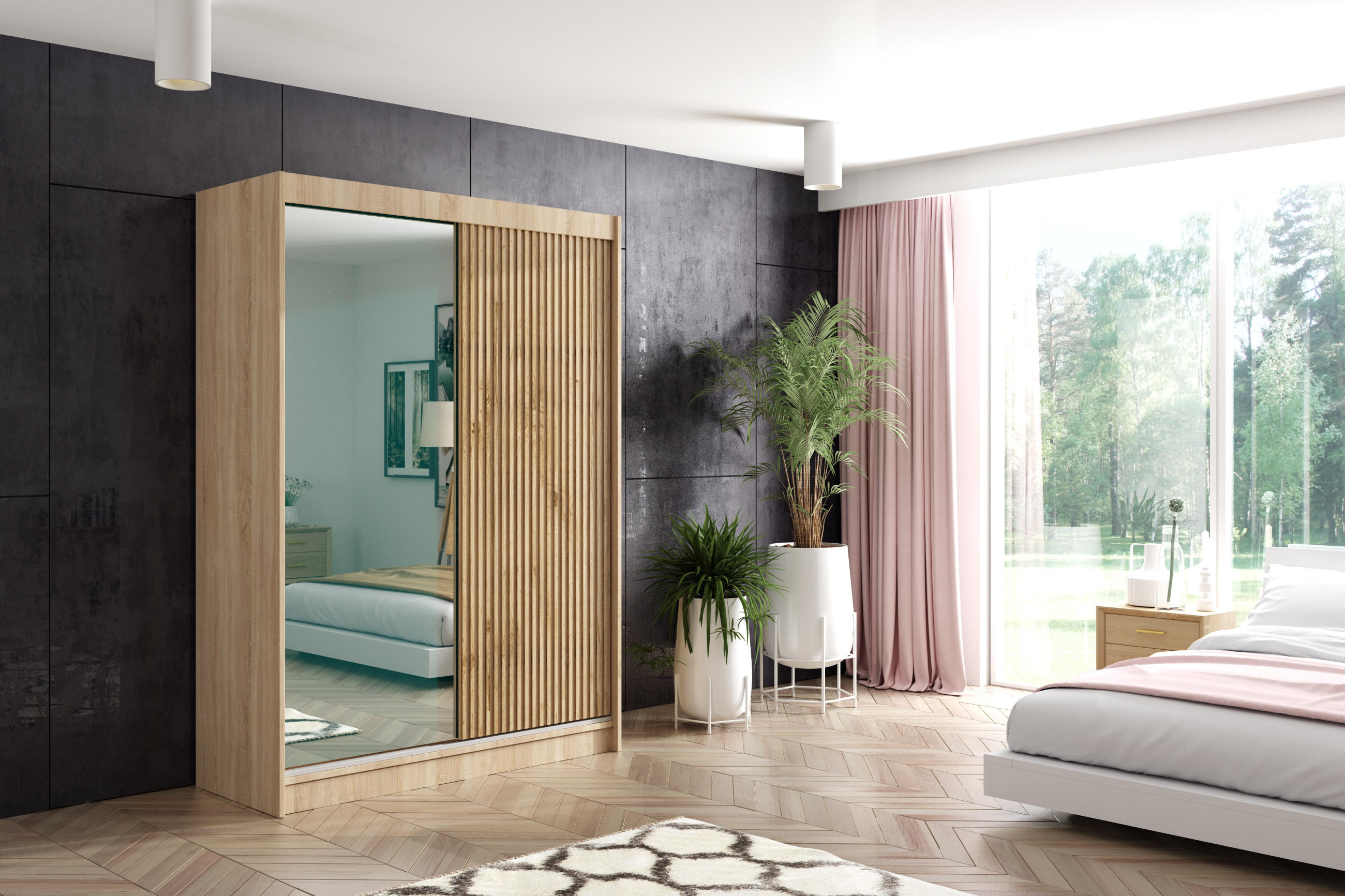 KLEIDERSCHRANK VILAN mit Spiegel - 150 cm - Sonoma Eiche|Eichefarben - Eichefarben/Sonoma Eiche, Holzwerkstoff (150/215/61cm) - ALTDECOR