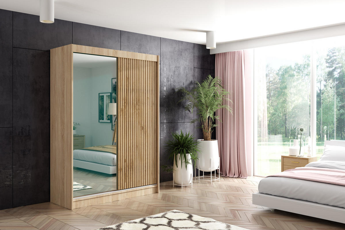 KLEIDERSCHRANK VILAN mit Spiegel - 150 cm - Sonoma Eiche|Eichefarben - Eichefarben/Sonoma Eiche, Holzwerkstoff (150/215/61cm) - ALTDECOR