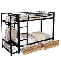 ETAGENBETT 90/200 cm schwarz aus Metall und MDF mit LED und Stauraum - Schwarz, Metall (90/200cm) - OKWISH