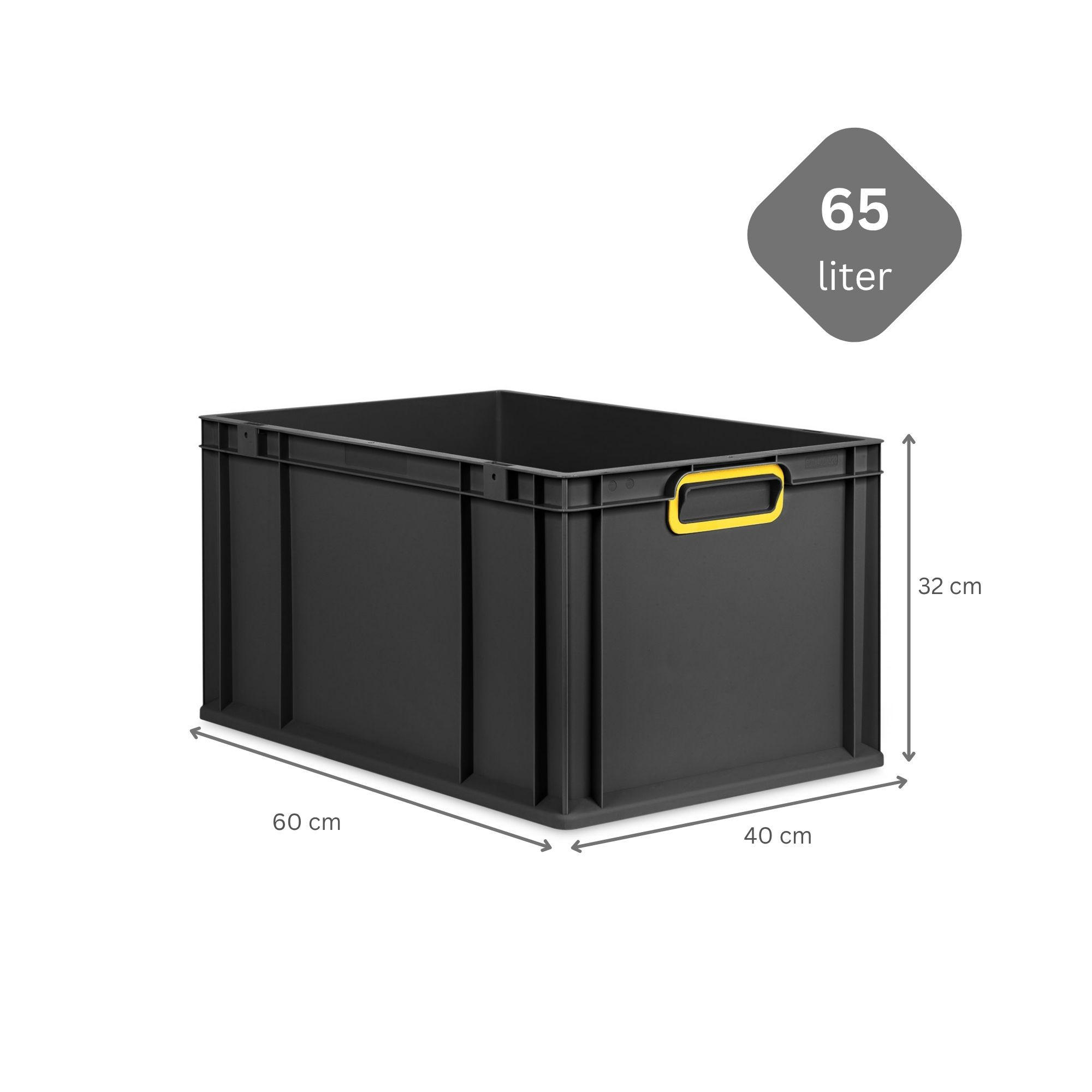 EUROBOX 3x NextGen Color 32x40x60 cm 65 Liter Griffe gelb zu, Schwarz - Gelb/Schwarz, Kunststoff (40/32/60cm) - PROREGAL