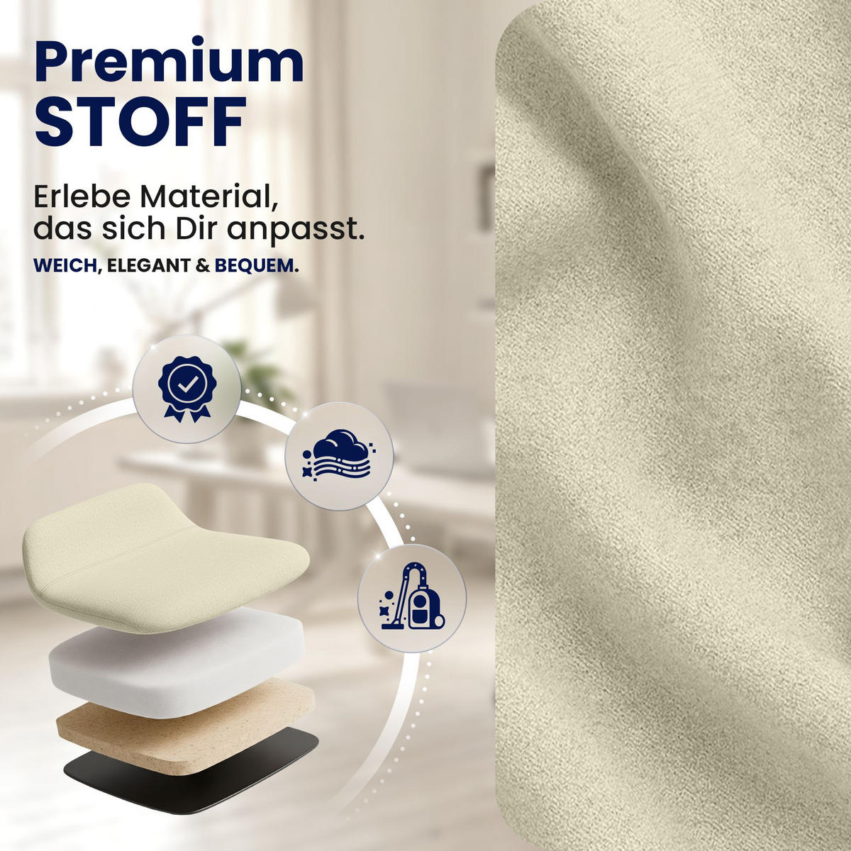 DREHSTUHL Stoff Creme - Creme/Schwarz, Textil (62/86/68cm) - CLP