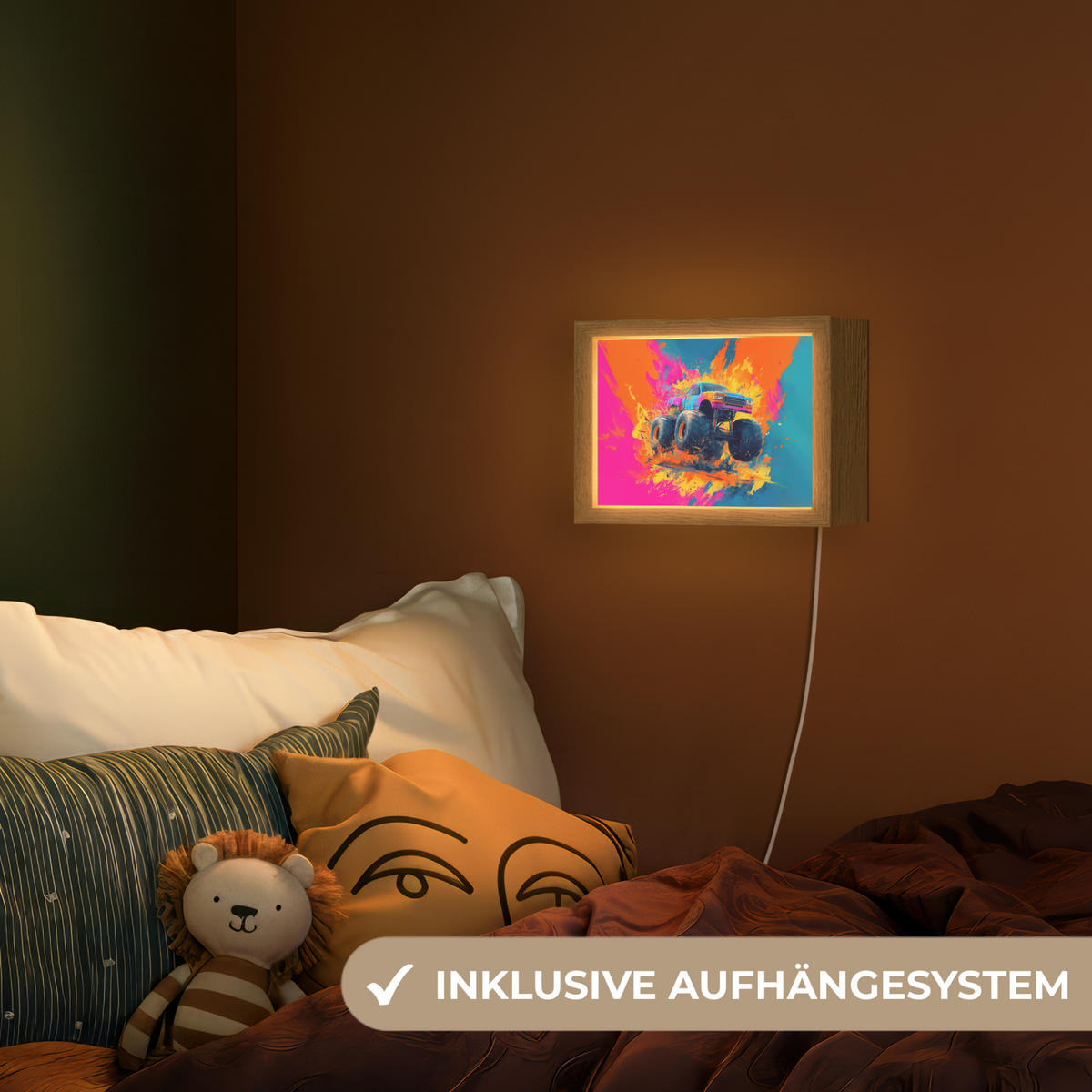 NACHTTISCHLAMPE Monstertruck - Abstrakt - Farbspritzer - Farbenfroh 20x15 cm - Pink, Holzwerkstoff (8/20/15cm)