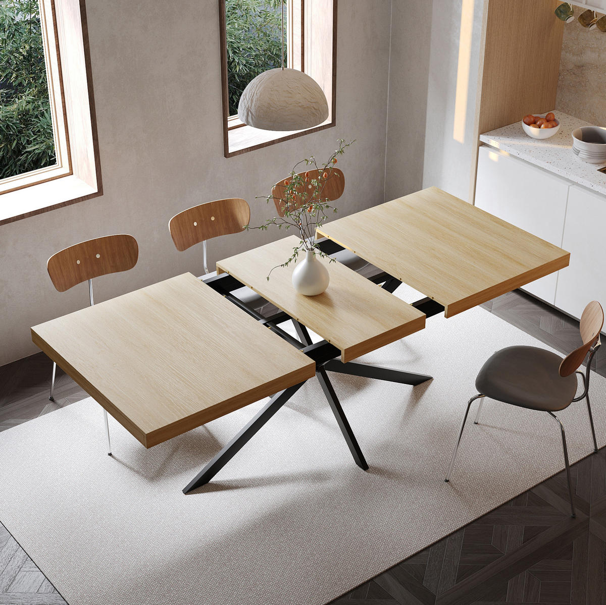 ESSTISCH ausziehbar 140-180 x 80 cm mit Stauraum MDF Metall Natur - Braun, Metall (160/80/76cm) - Meubliv