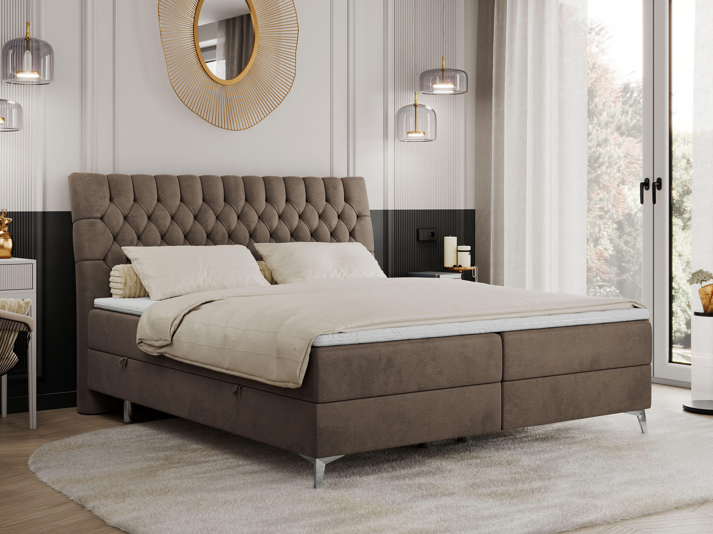 BOXBETT MILEN 180/200 Braun Velvet - H3 - Braun, Holz/Textil (180/200cm) - MKS