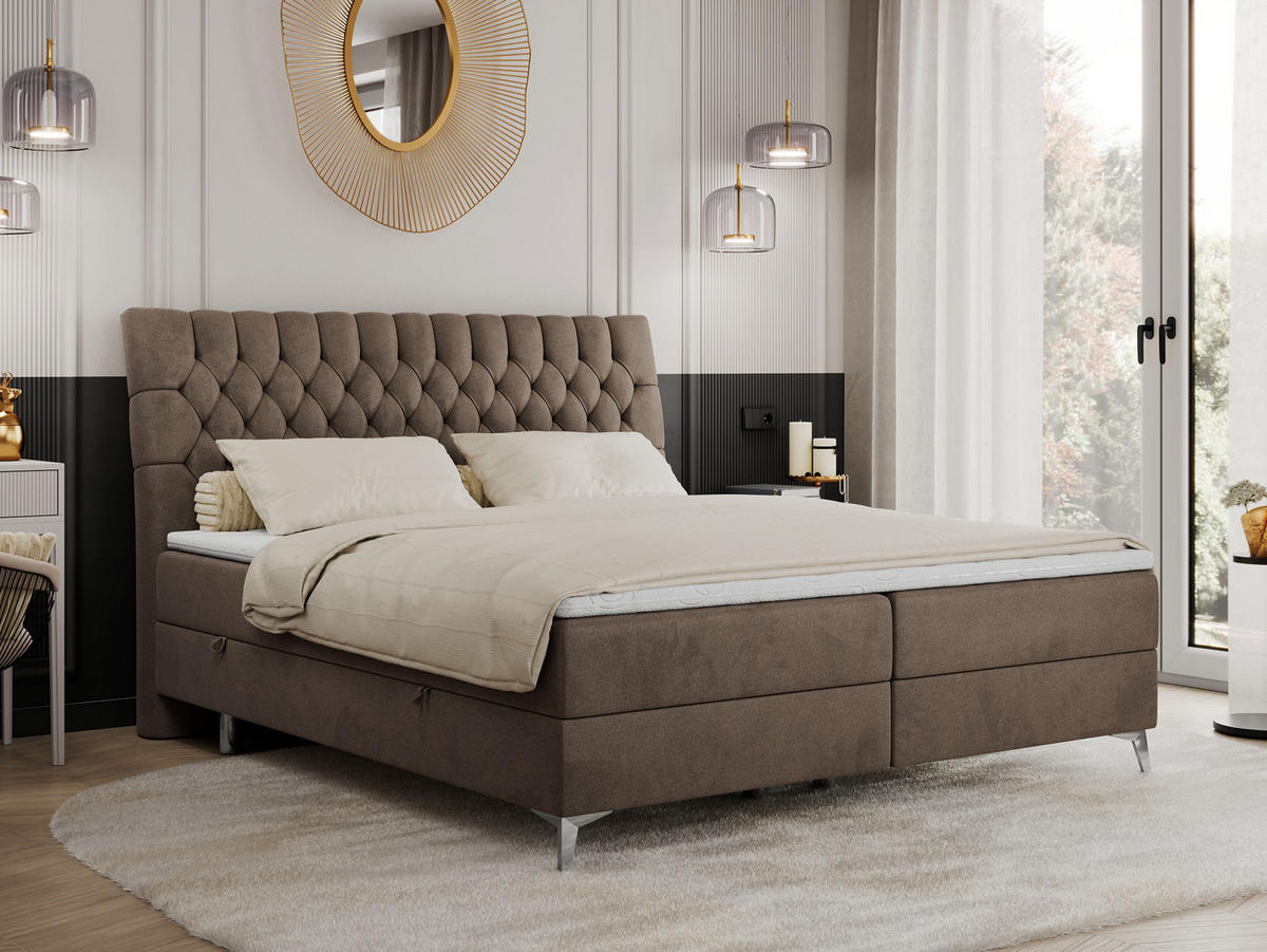 BOXBETT MILEN 180/200 Braun Velvet - H3 - Braun, Holz/Textil (180/200cm) - MKS