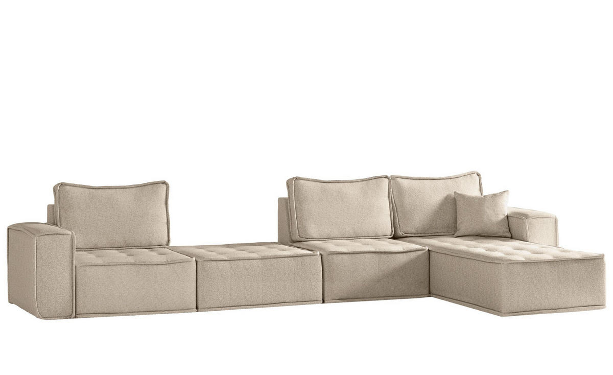 BOHOO modulare Ecke XL Champagner Rechts - Champagner, Holz (382/192cm) - Kaiser Möbel