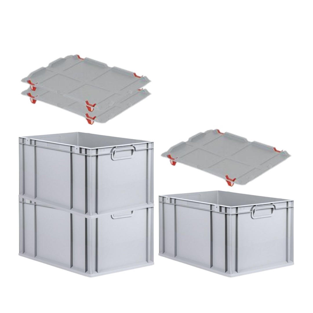 EUROBOX 3x Nextgen Economy Mit Auflagedeckel Grau/Rot Griffe Geschlossen 65 Liter - Rot, Kunststoff (40/32/60cm) - PROREGAL