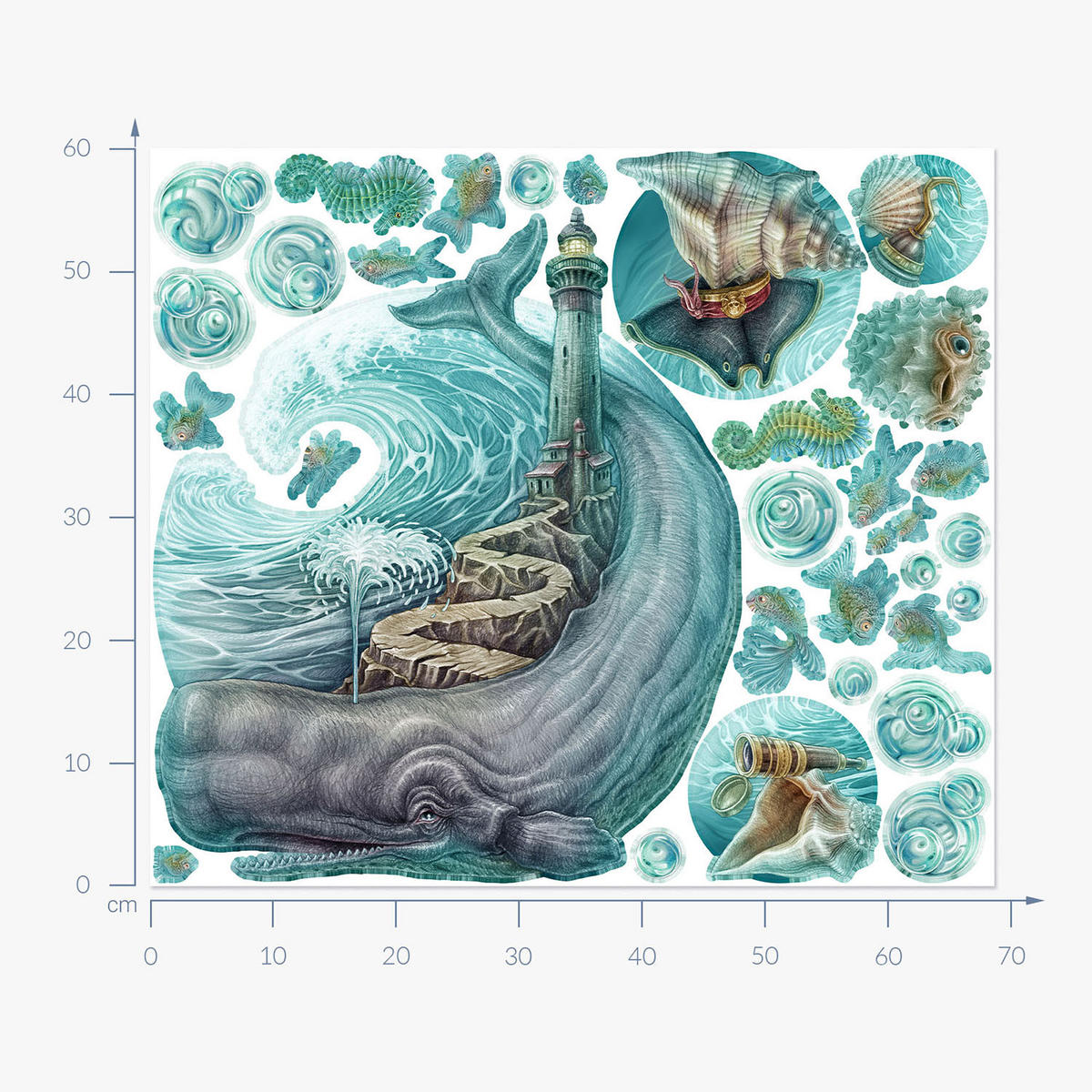 WANDAUFKLEBER 60x69cm - Leuchtturm - Multicolor, Kunststoff (60/69/0.1cm) - Wallfluent