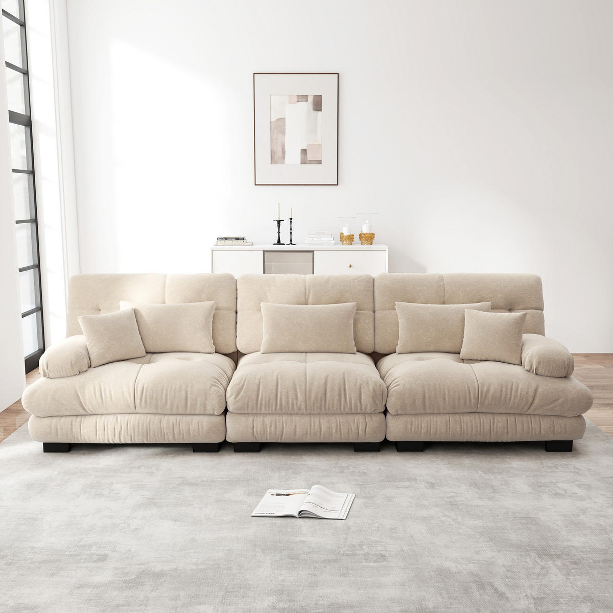 ECKSOFA mit Tiefensitz, runden Armlehnen und Chenille-Bezug, Hellbraun - Cappuccino, Textil (313/77cm) - Redom