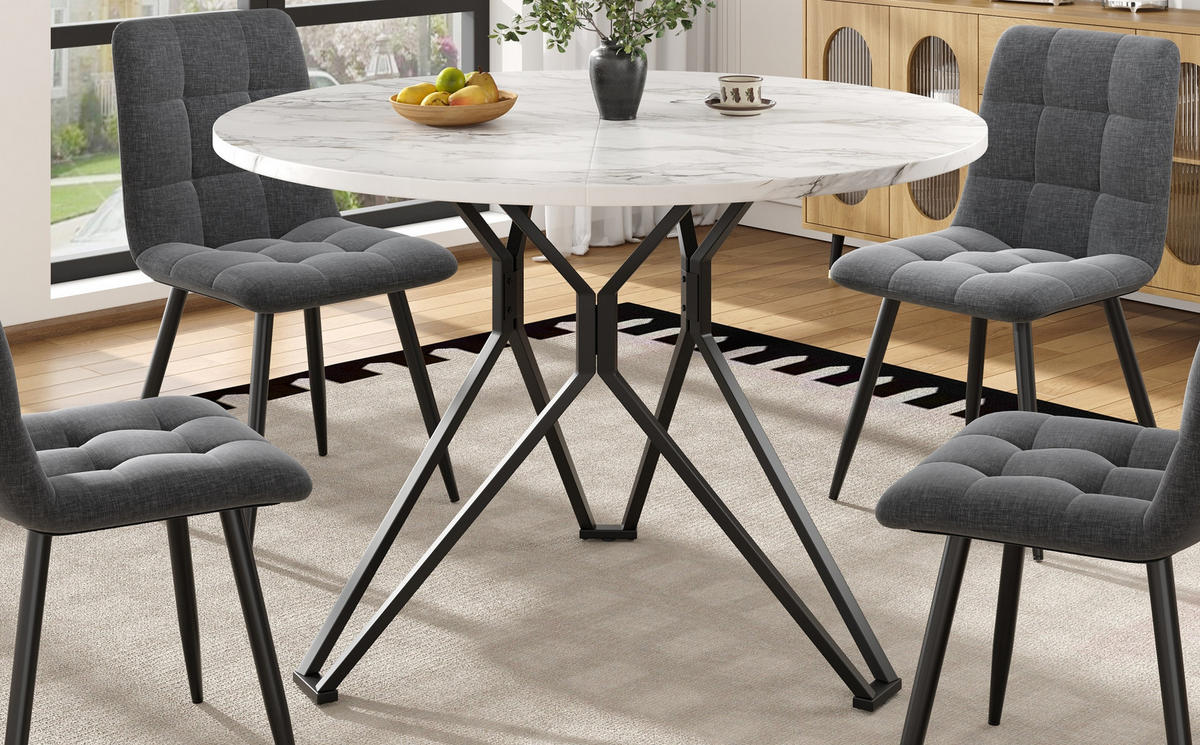 ESSTISCH rund, MDF mit Marmoroptik & Metallgestell, 100/100/76 cm, Schwarz - Schwarz, Holzwerkstoff (100/100/76cm) - Redom