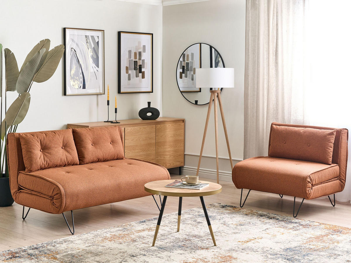 3-SITZER-SOFA SET orange/schwarz Vestfold - Schwarz/Orange, Textil (78/78/130cm) - Beliani