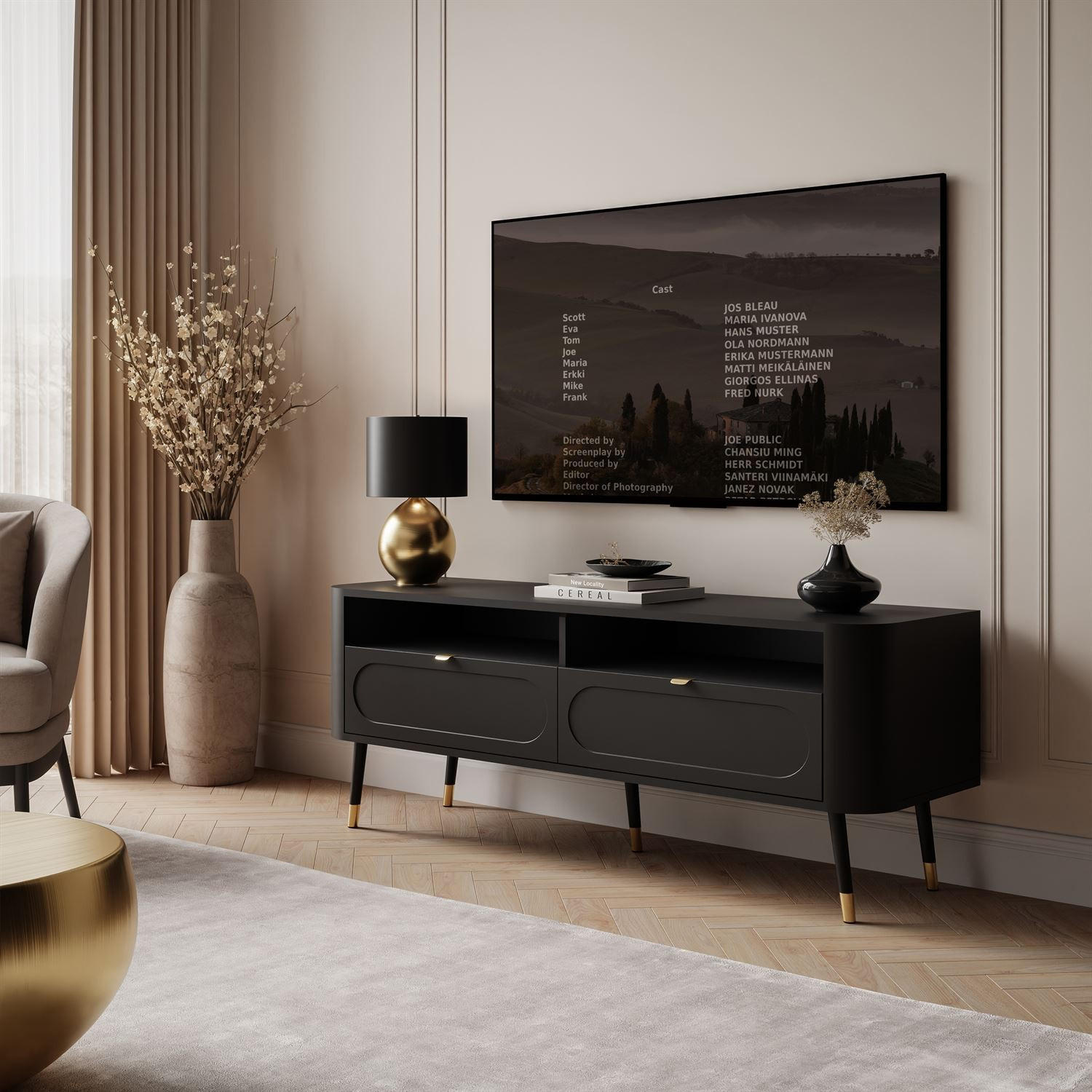 TV-SCHRANK SHADOW 2S mit Schubladen - Schwarz, Holzwerkstoff (138/53/40cm) - Lookway