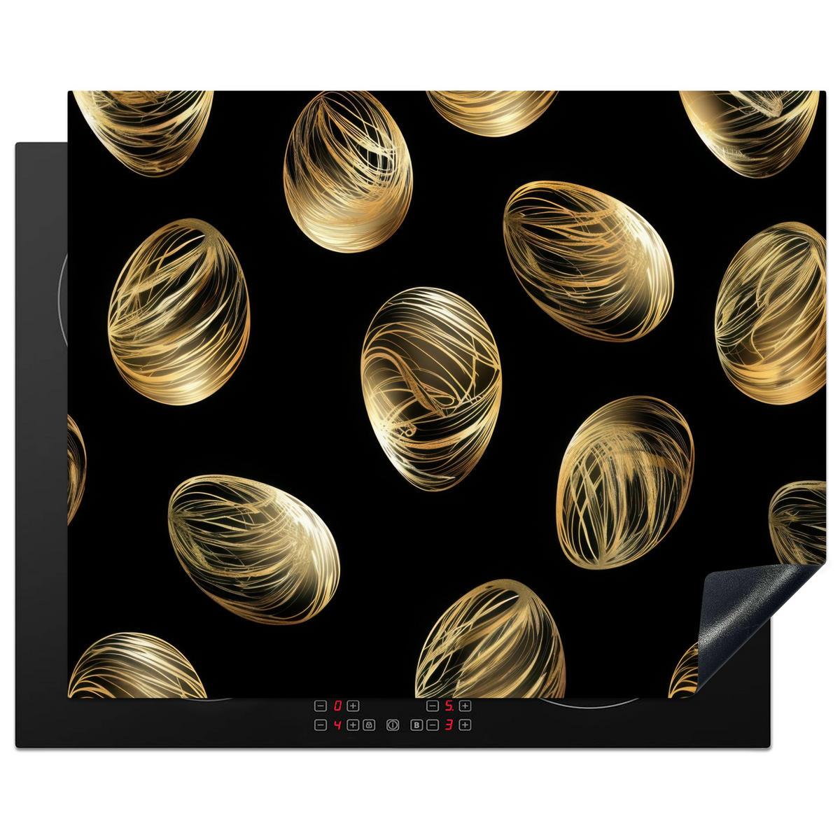 HERDABDECKPLATTE Eier - Gold - Muster Herdabdeckung Induktionsfeld 65x52 cm - Schwarz, Kunststoff (65/52/0.2cm) - MuchoWow