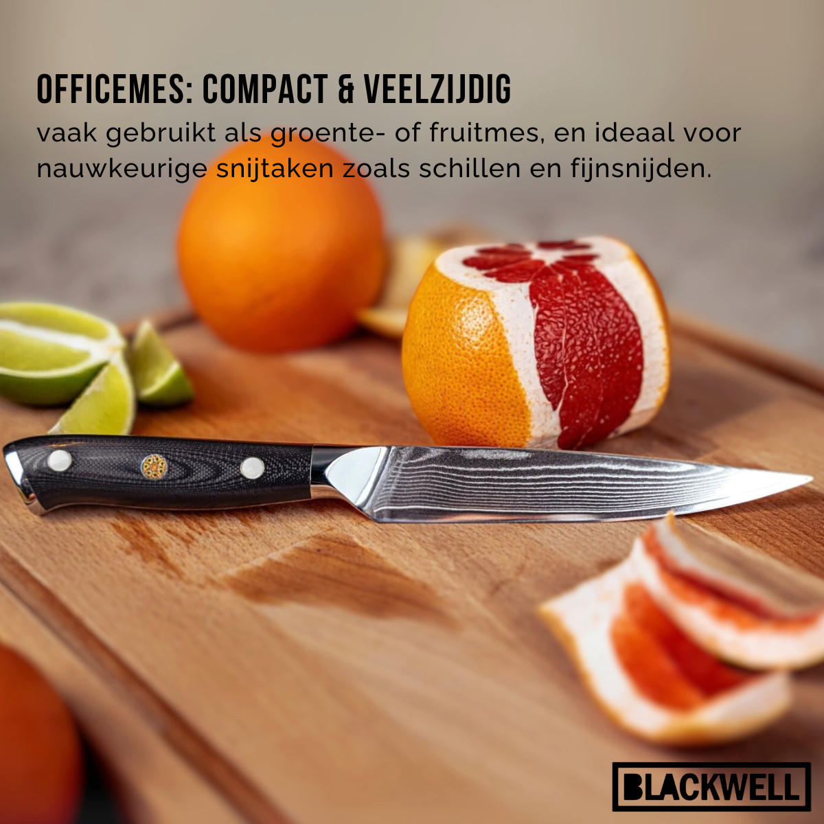 GEMÜSEMESSER Büromesser im japanischen Stil - 67-lagiger Damaststahl - VG10 - 12,5 cm - Schwarz, Keramik (1cm) - Blackwell