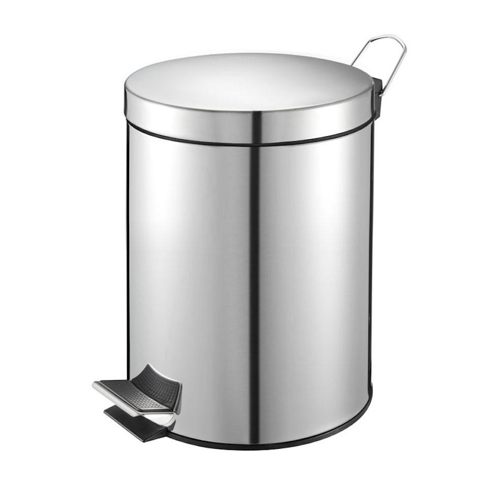 MÜLLEIMER Runder TretMit Herausnehmbaren Kunststoff Inneneimer 5 Liter 28,4 x 24,5 x 20 cm Edelstahl - Silberfarben, Metall (20/28.4/24.5cm) - PROREGAL