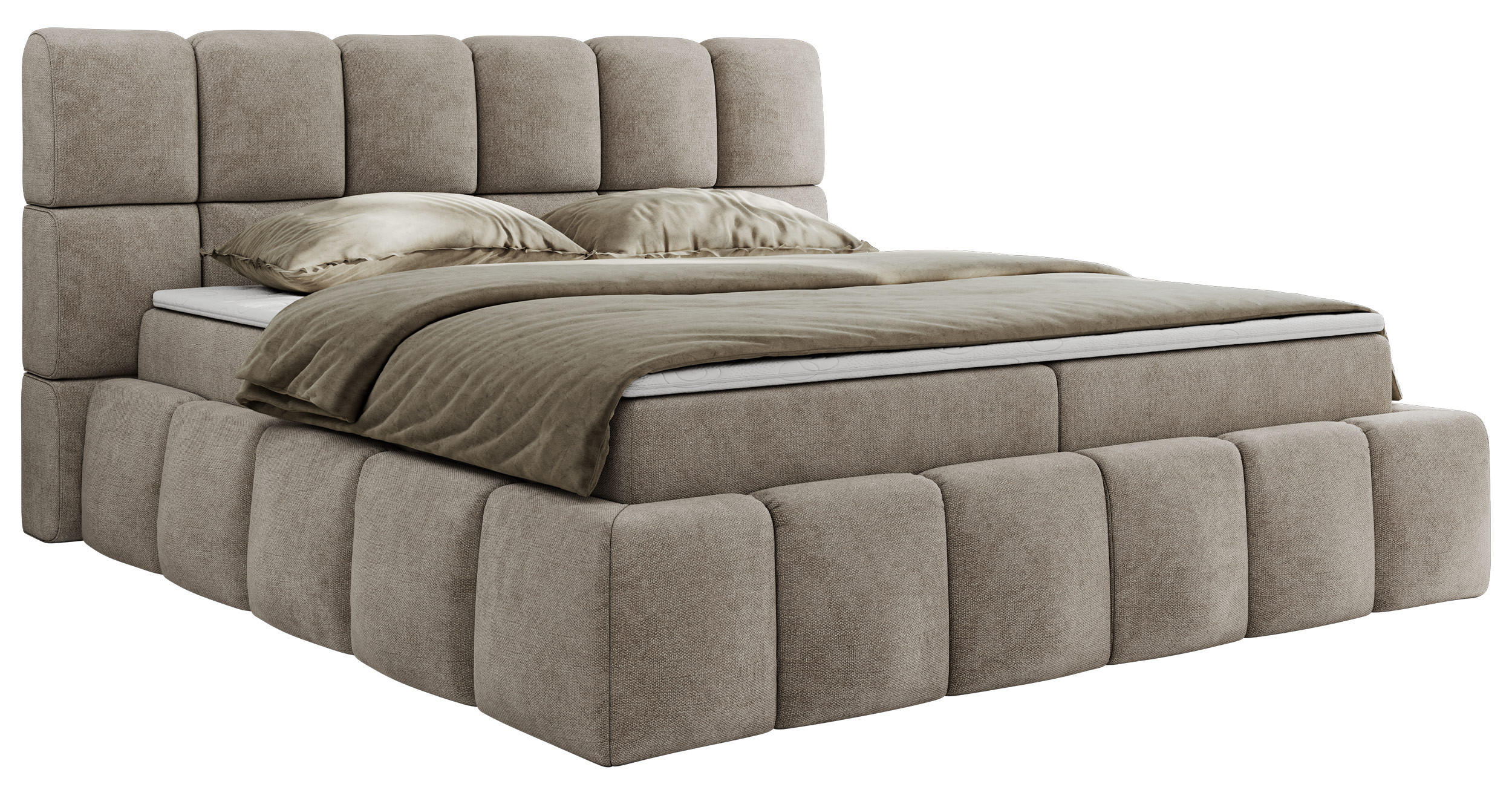 BOXBETT NIRA 200/200 - Beige Strukture - H3 - Beige, Holz/Textil (200/200cm) - MKS