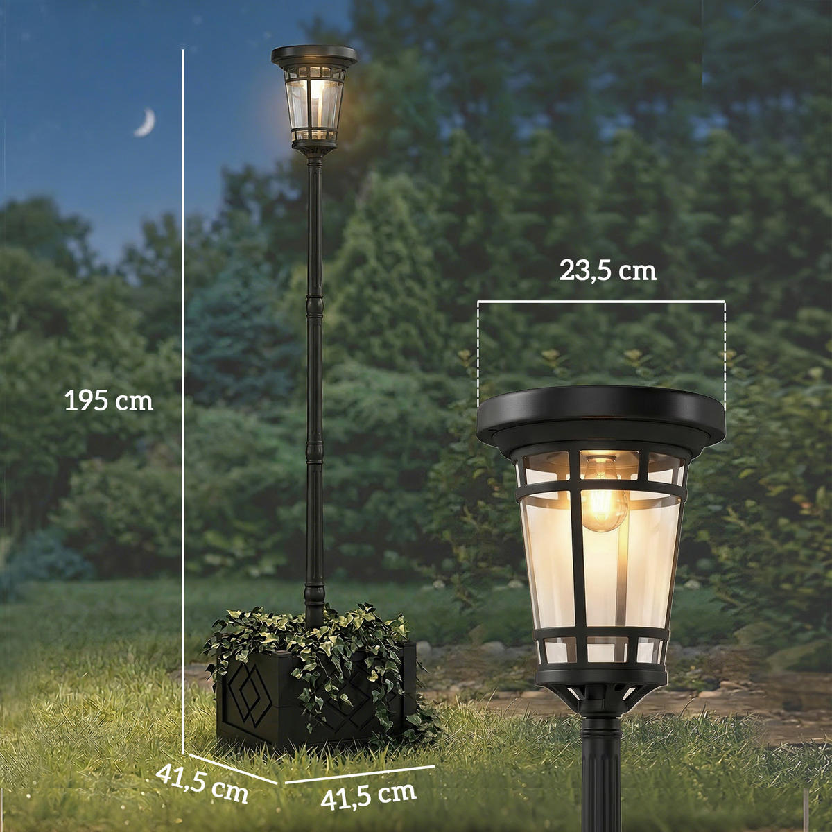 SOLÁRNÍ SVÍTIDLO z plastu, černé - černá, plast (41.5/41.5/195cm) - Outsunny