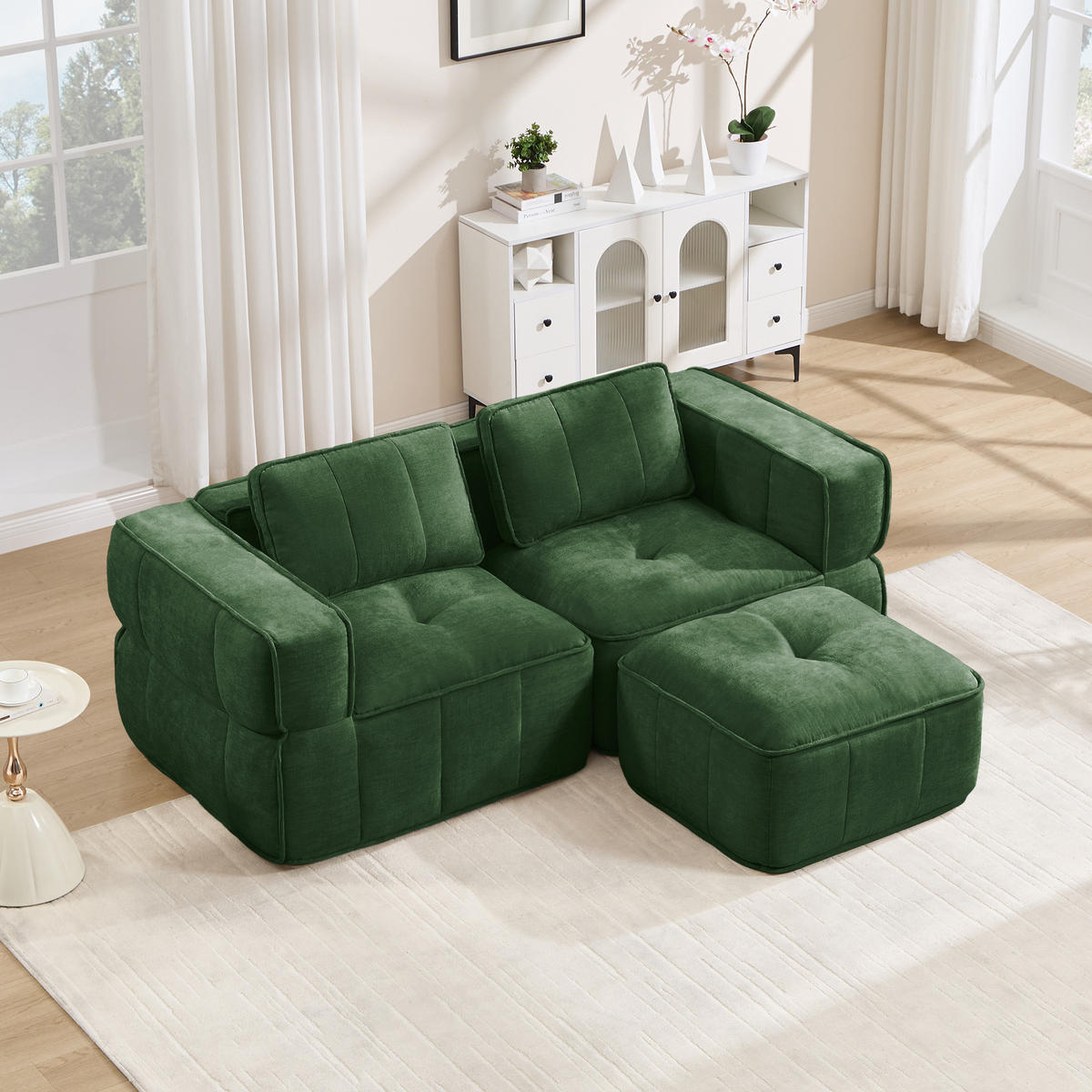 ECKSOFA DE-34428 L-Form mit Hocker Grün - Grün, Textil (93/198cm) - ComfortXL