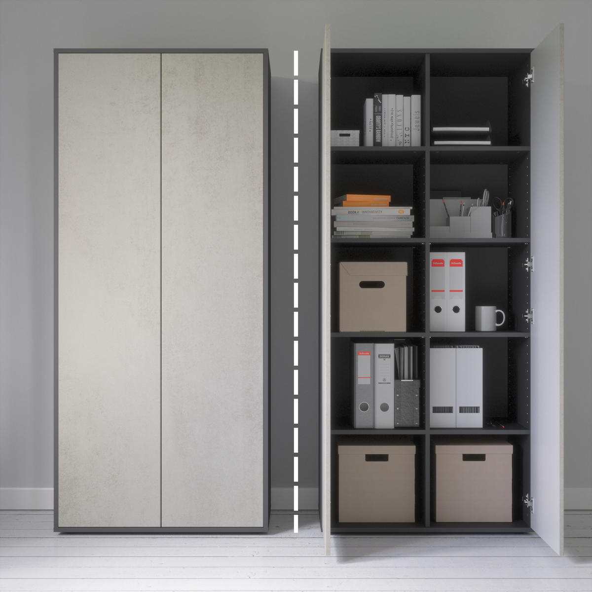 AKTENSCHRANK Amira T00 Beton Oxid 180/80/40 cm - Hellgrau, Holzwerkstoff (80/180/40cm) - SIMPLYFURN