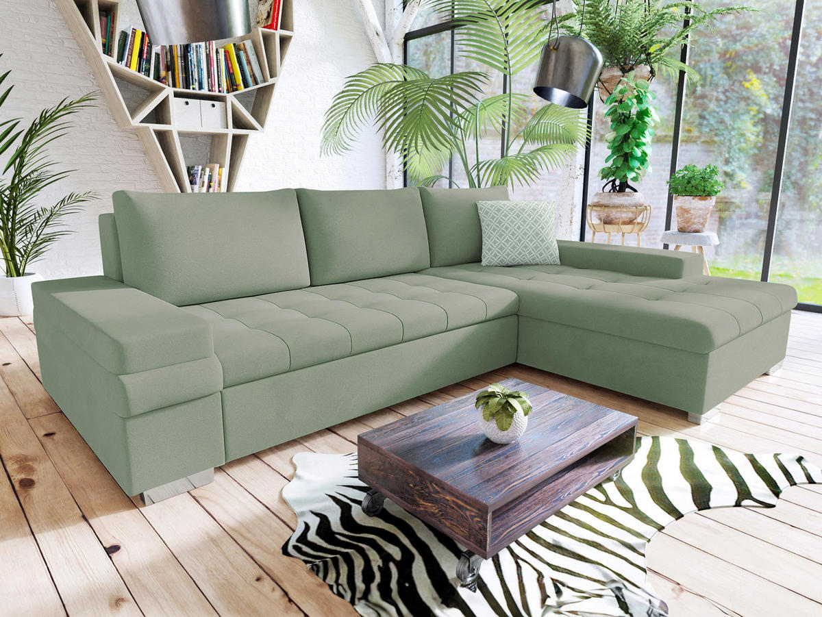 ECKSOFA Bangkok Mini - Silberfarben/Mintgrün, Holz/Textil (274/182cm) - MIRJAN24
