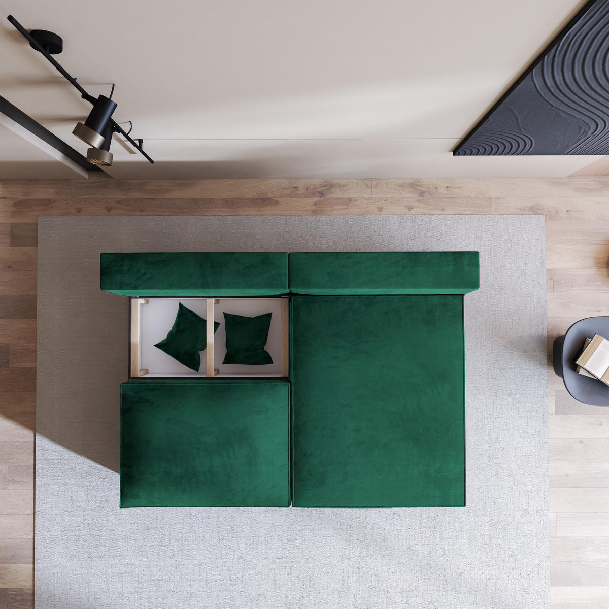 ECKSOFA FIORO M Grün Velours-Stoff mit Schlaffunktion - Grün, Holz (204/148cm) - MASSENO