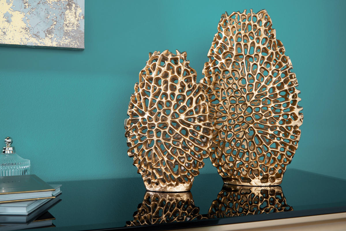 DEKOVASE ABSTRACT LEAF Metall Gold 40 cm 2er Set - Goldfarben, Metall (40cm) - riess-ambiente