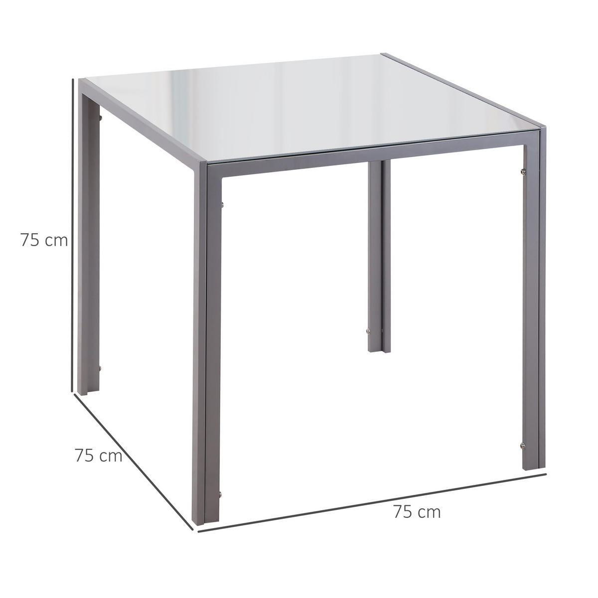ESSTISCH 75/75/75 cm in Grau mit Glasplatte und Stahlgestell - Grau, Metall (75/75/75cm) - BEAOK
