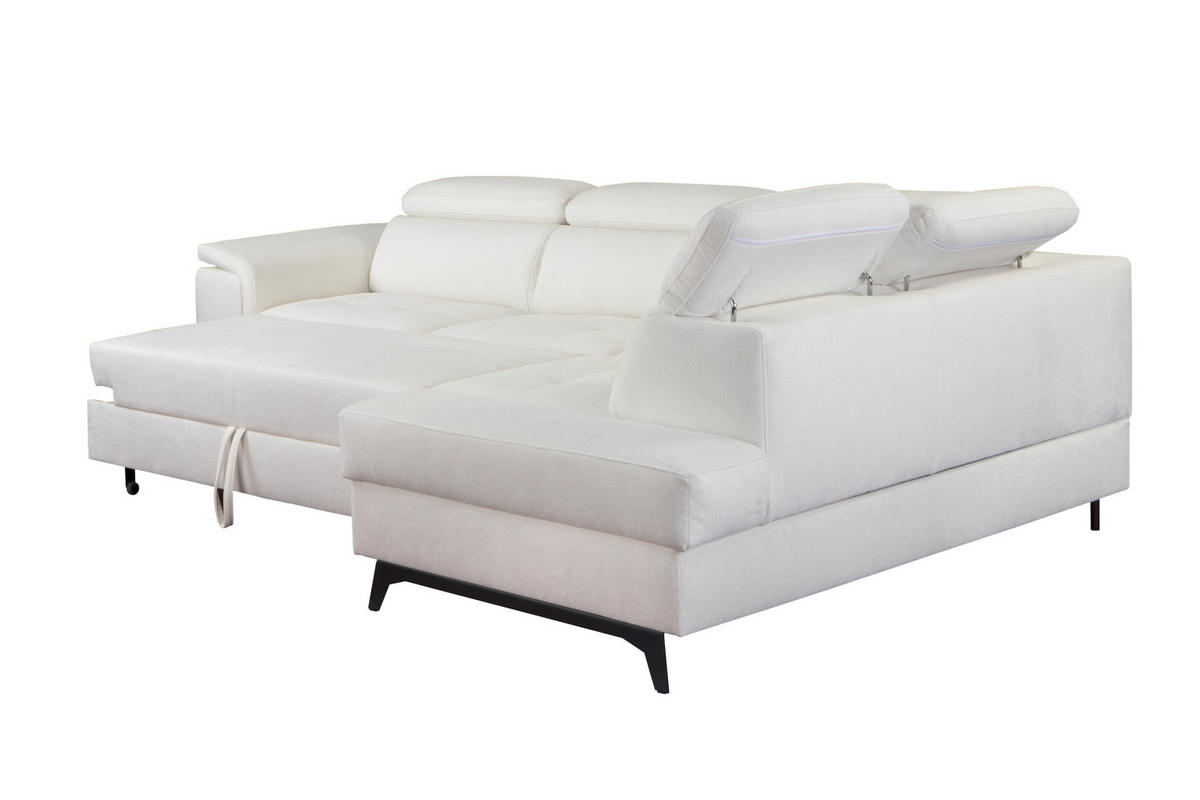 ECKSOFA VOLA Weiß Velours-Stoff mit Schlaffunktion - Weiß, Holz (270/199cm) - MASSENO