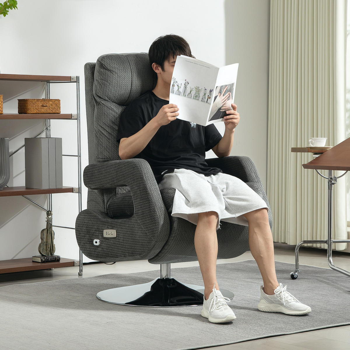 RELAXSESSEL elektrisch mit Liegefunktion, Dunkelgrau - Dunkelgrau, Textil (69/124/84cm) - HOMCOM