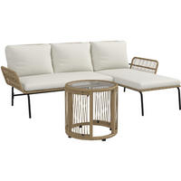 GARTENMÖBEL-SET 3-tlg. mit Sonnenliege, Zweisitzer und Tisch Cremeweiß - Weiß, Metall - Beauniv