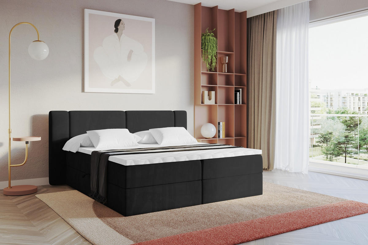 BOXBETT mit Matratze H3 - EVON - 140x200 cm Schwarz - Schwarz, Holzwerkstoff (140/200cm) - ALTDECOR