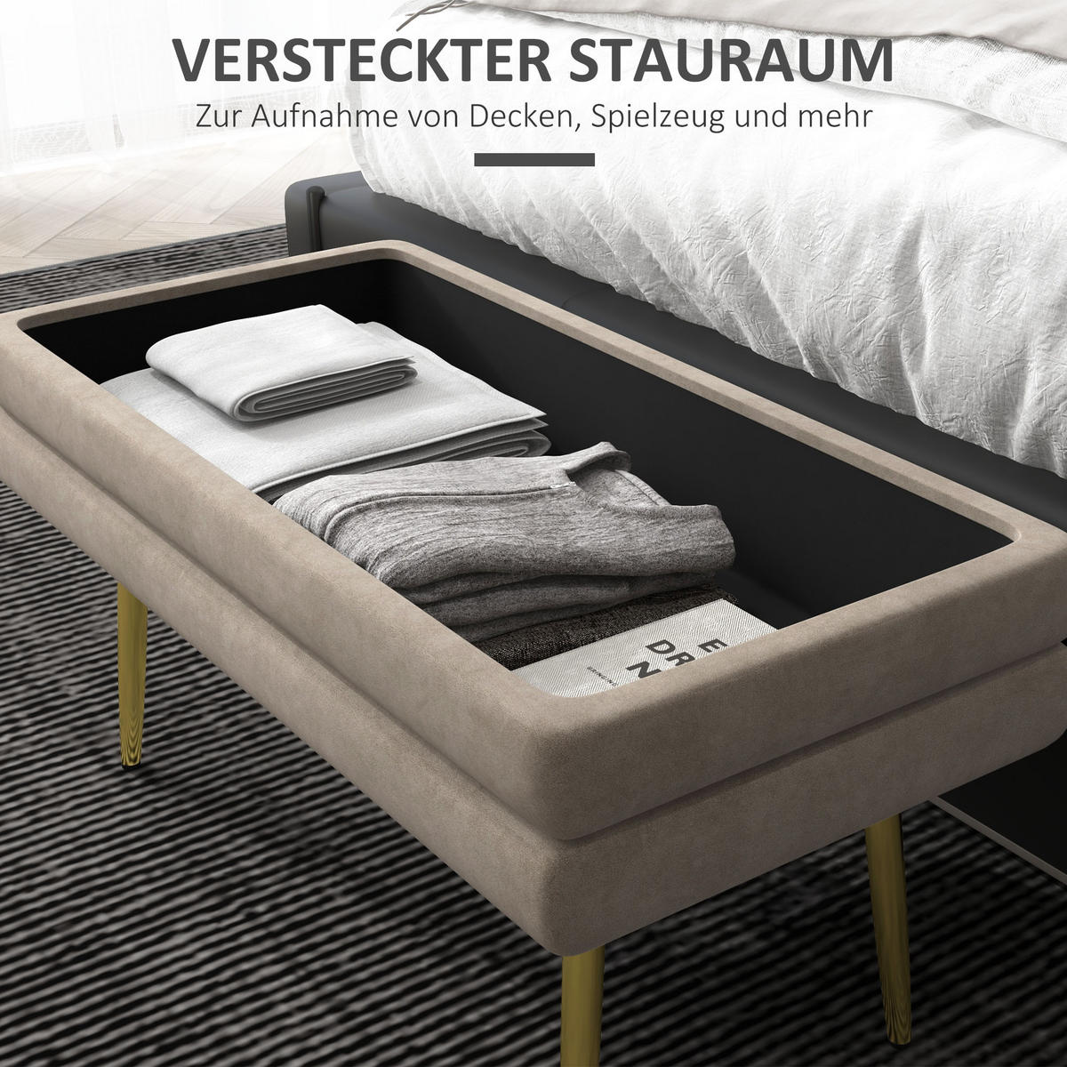 SITZBANK mit Stauraum, Beige - Beige, Kunststoff (37.5/43/79.5cm) - HOMCOM