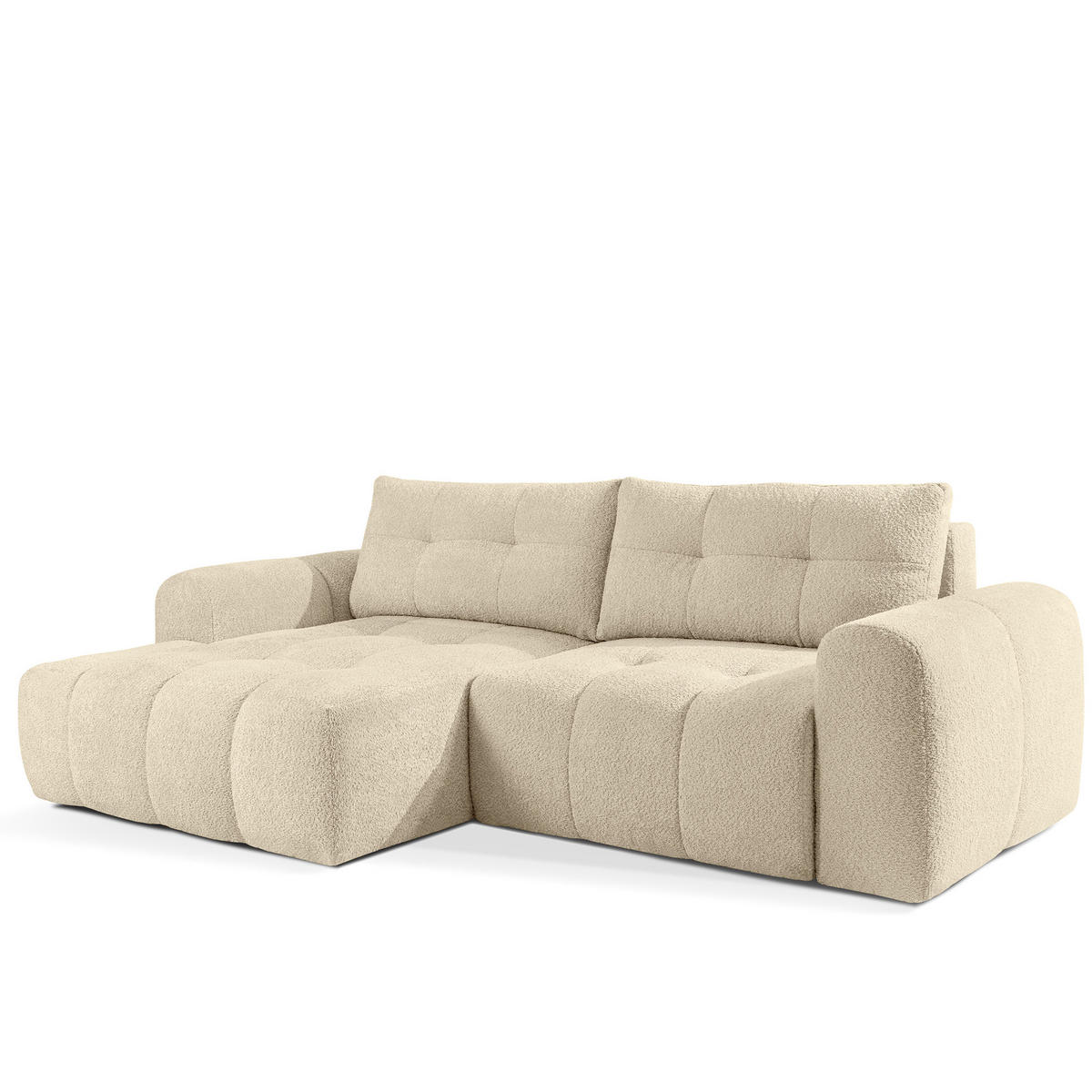 ECKSOFA MIT HOCKER RAVIA, Bouclé, Hellbeige - Sandfarben, Holz/Textil (96/50cm) - KONSIMO®
