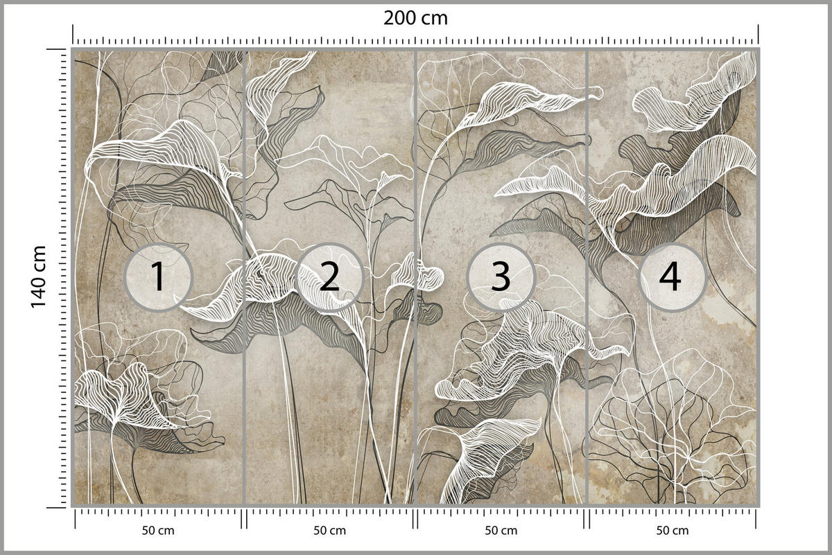 FOTOTAPETE Abstrakte Blätter Beton Optik 200x140 - Beige/Braun, Papier (200/140cm) - Muralo