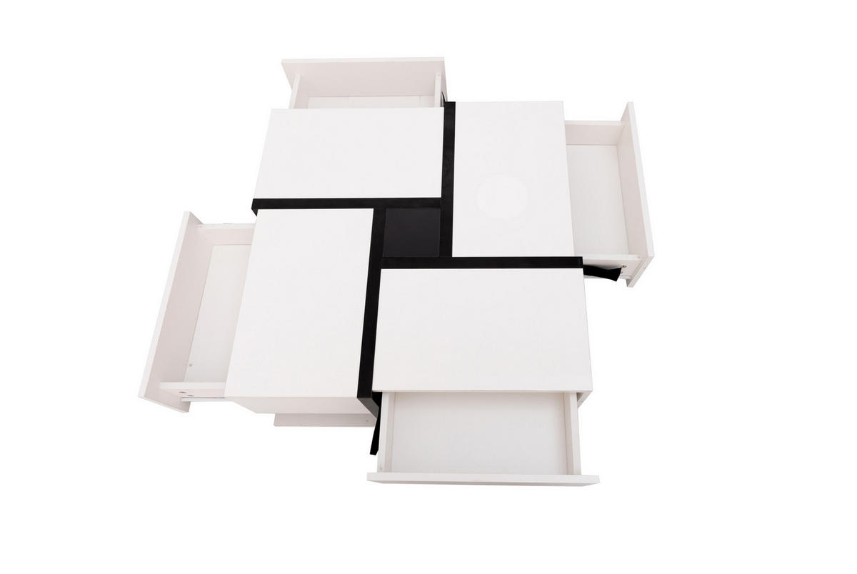 COUCHTISCH aus Spanplatte 78x78x36 cm Weiß und Schwarz mit 4 Schubladen und Hochglanzoberfläche - Weiß, Holzwerkstoff (78/78/36cm) - IVMEU