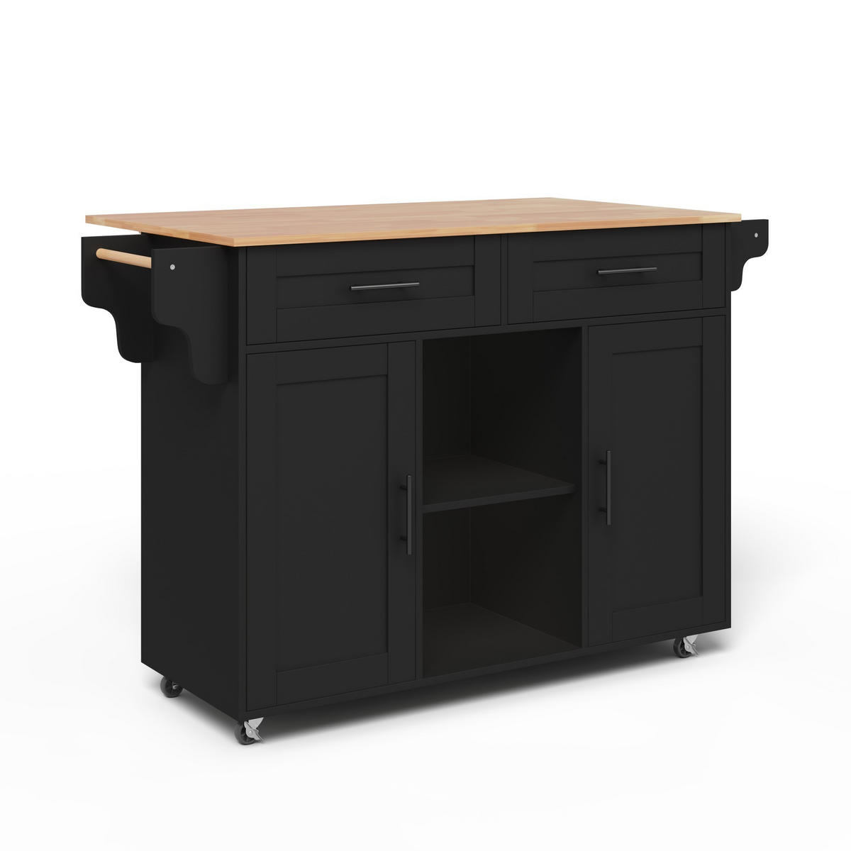 KUCHYŇSKÝ OSTROV černý, servírovací vozík se sklopnou pracovní deskou do kuchyně a obývacího pokoje, 145 × 45 × 94,5 cm - černá, kompozitní dřevo (145/94.5/70cm) - STILVORA
