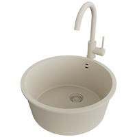 GRANITSPÜLE Valletta Slim, 2-er set Beige 46/46 cm 1 Becken + Küchenarmatur 32/20 cm + Ablauf-Set ab 50er Unterschrank - Beige, Kunststoff (46/20/46cm) - Primagran