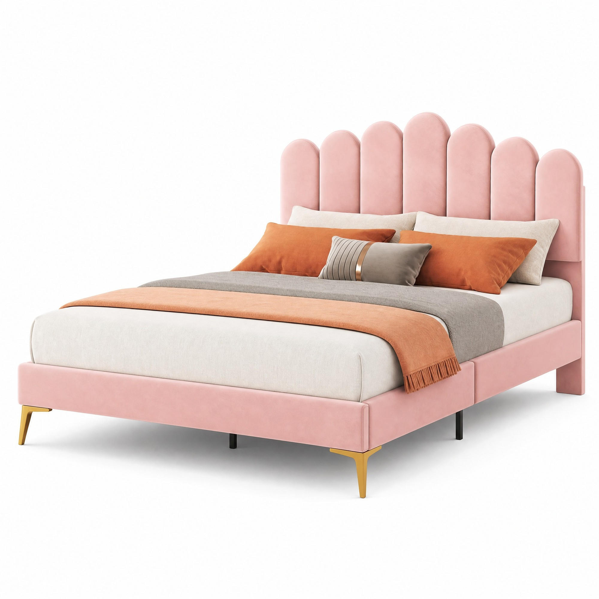 POLSTERBETT 140/200 cm in Rosa Samt mit Verstellbarem Kopfteil und Lattenrost - Rosa, Holzwerkstoff/Textil (140/200cm) - CHICFURN