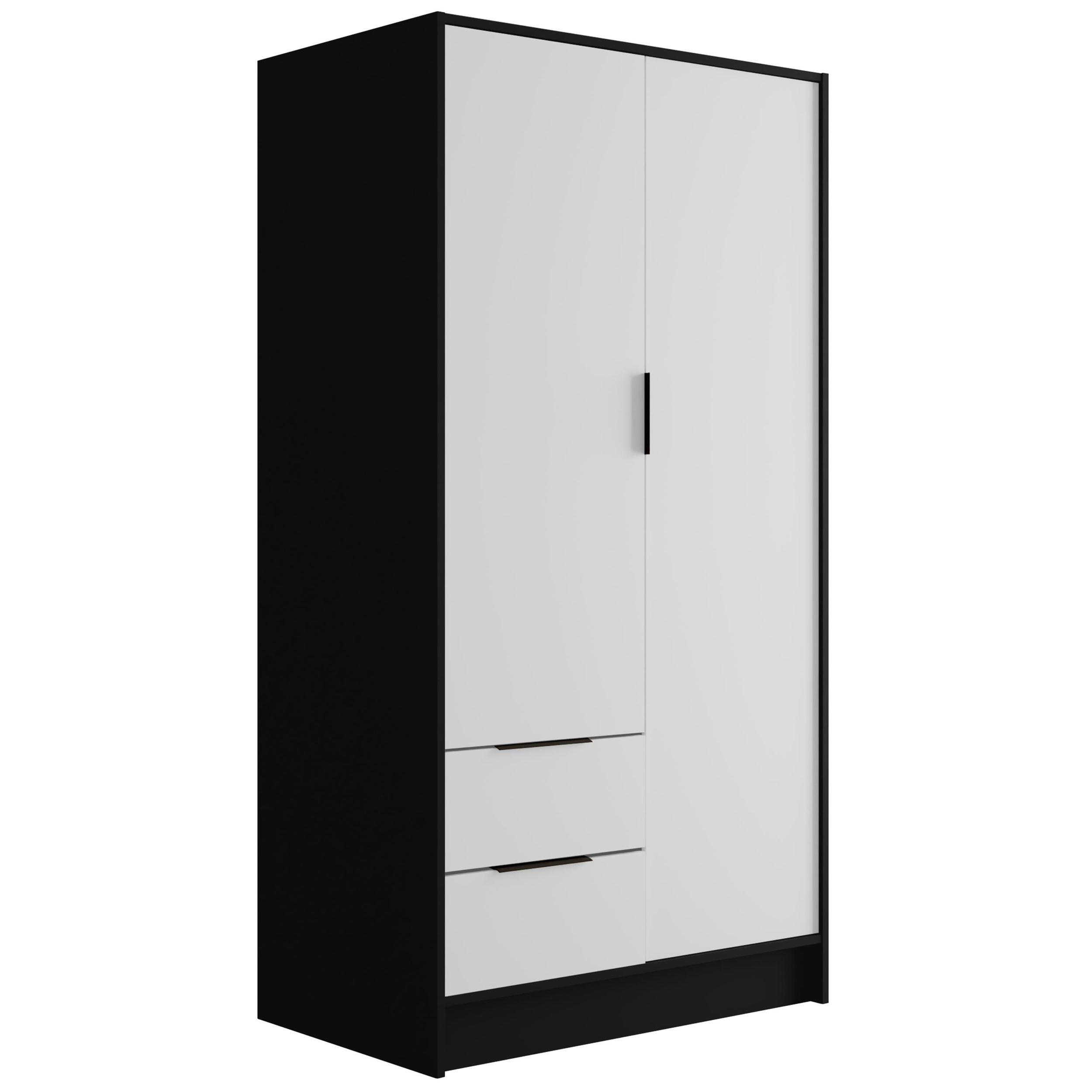 KLEIDERSCHRANK mit Flügeltüren KOLIN 100x200cm Schwarz / Weiß - Schwarz/Weiß, Holzwerkstoff (102/200/51cm) - ALTDECOR