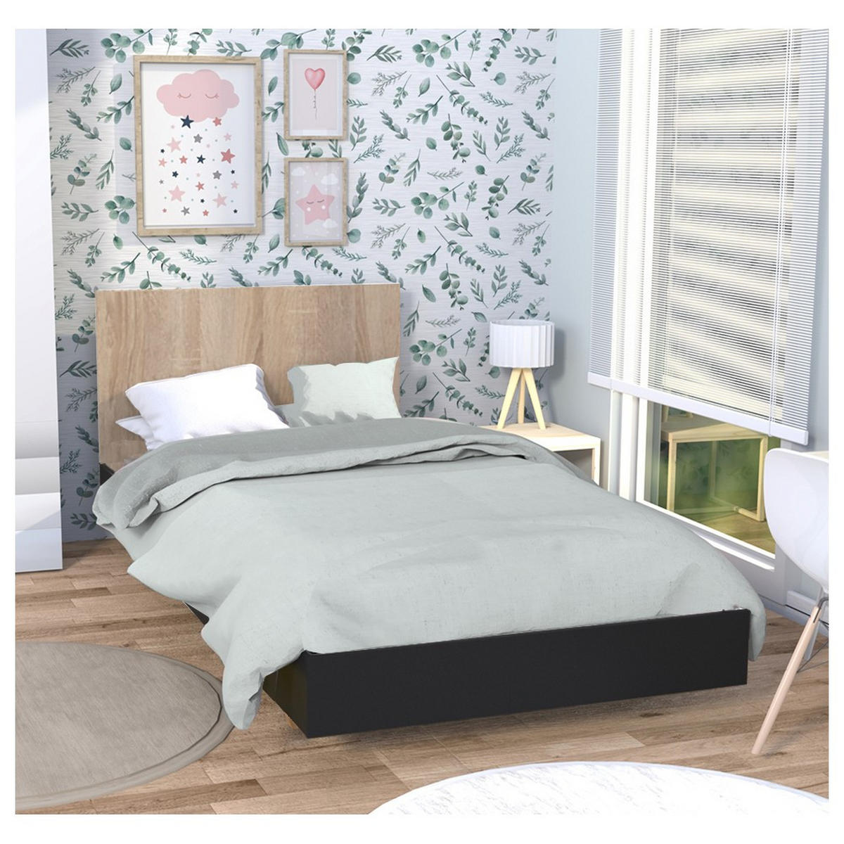 BETT LOFT mit Lattenrost/ Bett 90x190 - Schwarz & gebleichte Eiche - Multicolor, Holzwerkstoff (90/190cm) - Weber Industries