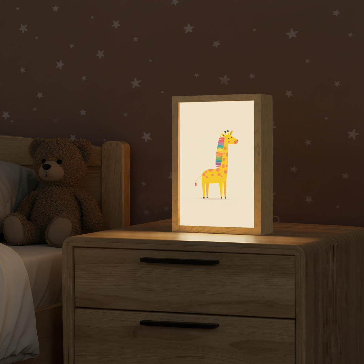 NACHTTISCHLAMPE Giraffe - Regenbogenmähne - Beige 20x30 cm - Beige, Holzwerkstoff (8/20/30cm)