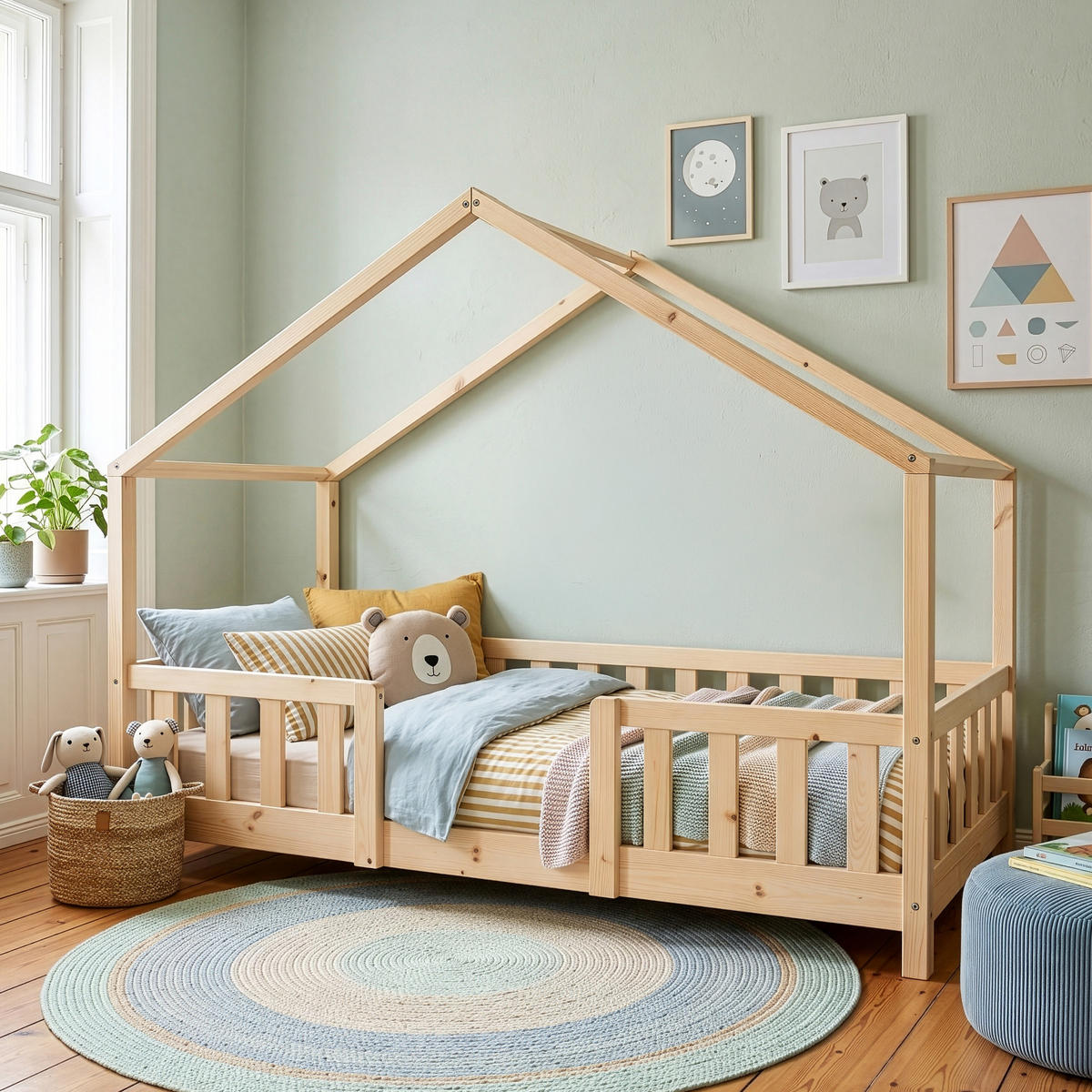 HAUSBETT Treviolo - Naturfarben, Holz (80/160cm) - [en.casa]