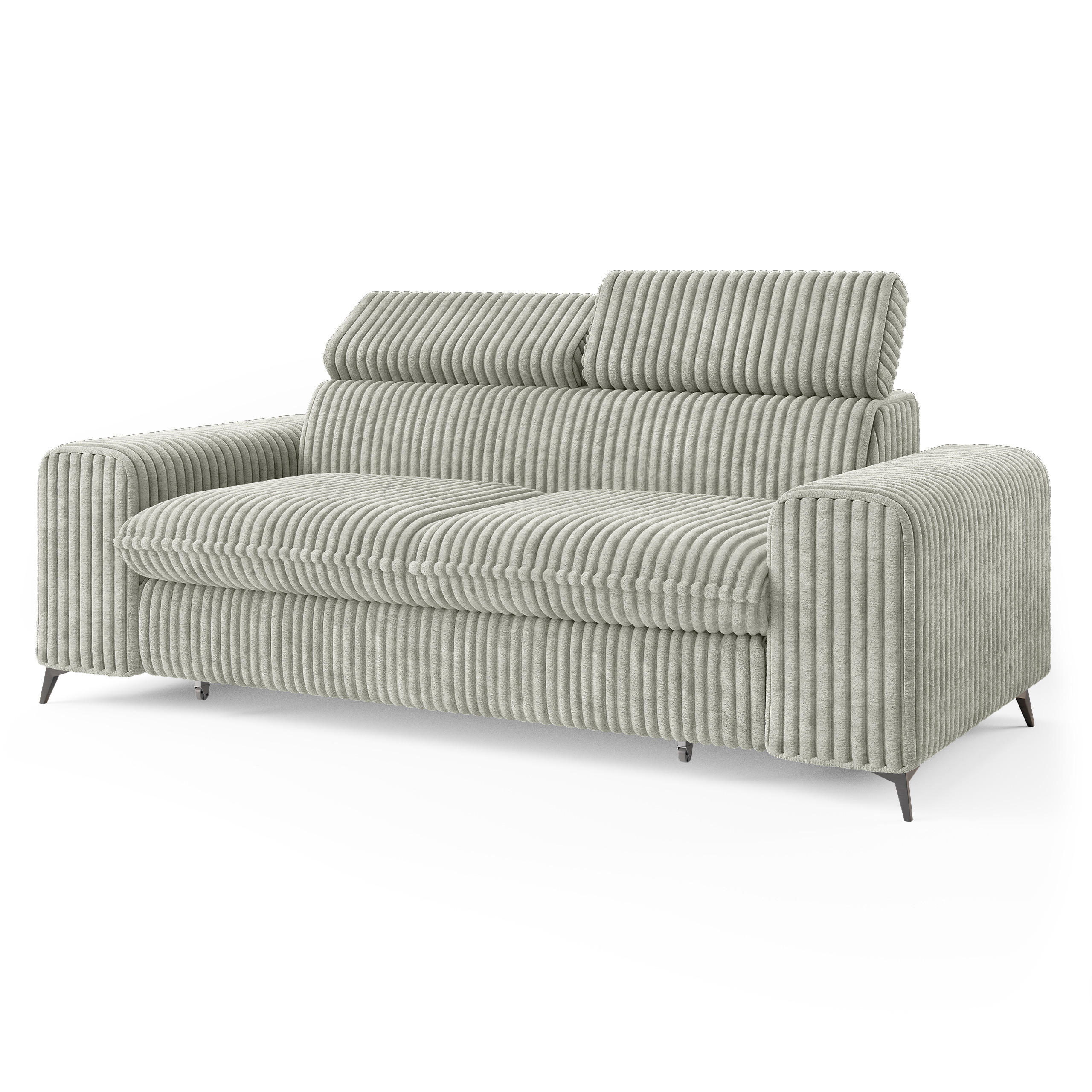 BETTSOFA BENETE Hellgrau Cordstoff mit Schlaffunktion - Hellgrau, Holz/Textil (191/89/92cm) - MASSENO