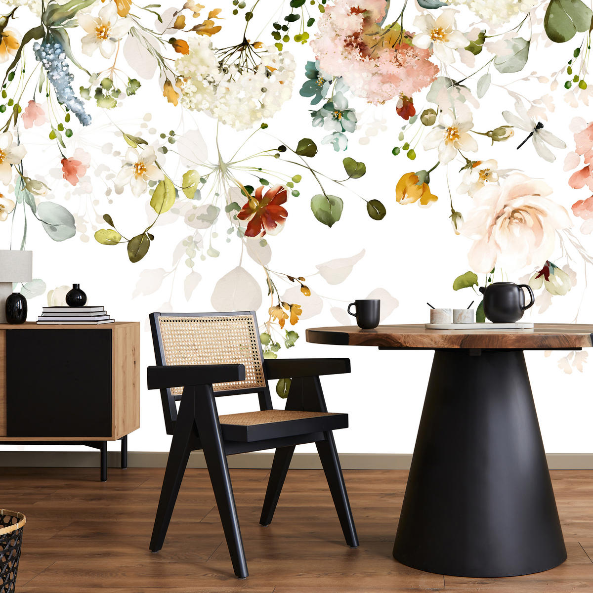 FOTOTAPETE für Schlafzimmer Bunte Zarte Blumen Blätter Pastell 150x105 - Ecru/Beige, Papier (150/105cm) - Muralo