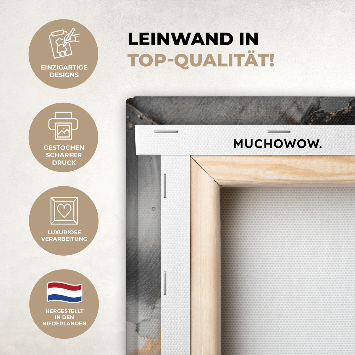 LEINWANDBILD Grau - Luxus - Gold - Marmor Wanddeko Schlafzimmer 60x90 cm - Dunkelgrau, Textil (60/90cm) - MuchoWow