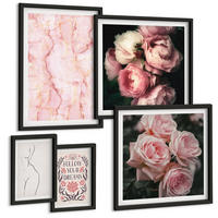 BILDER SET 5er Set - 50x50 cm & 20x30 cm & 40x60 cm Schwarzer Rahmen - Vintage-Rosen-Marmorträume - Schwarz, Kunststoff (40/60cm) - TULUP