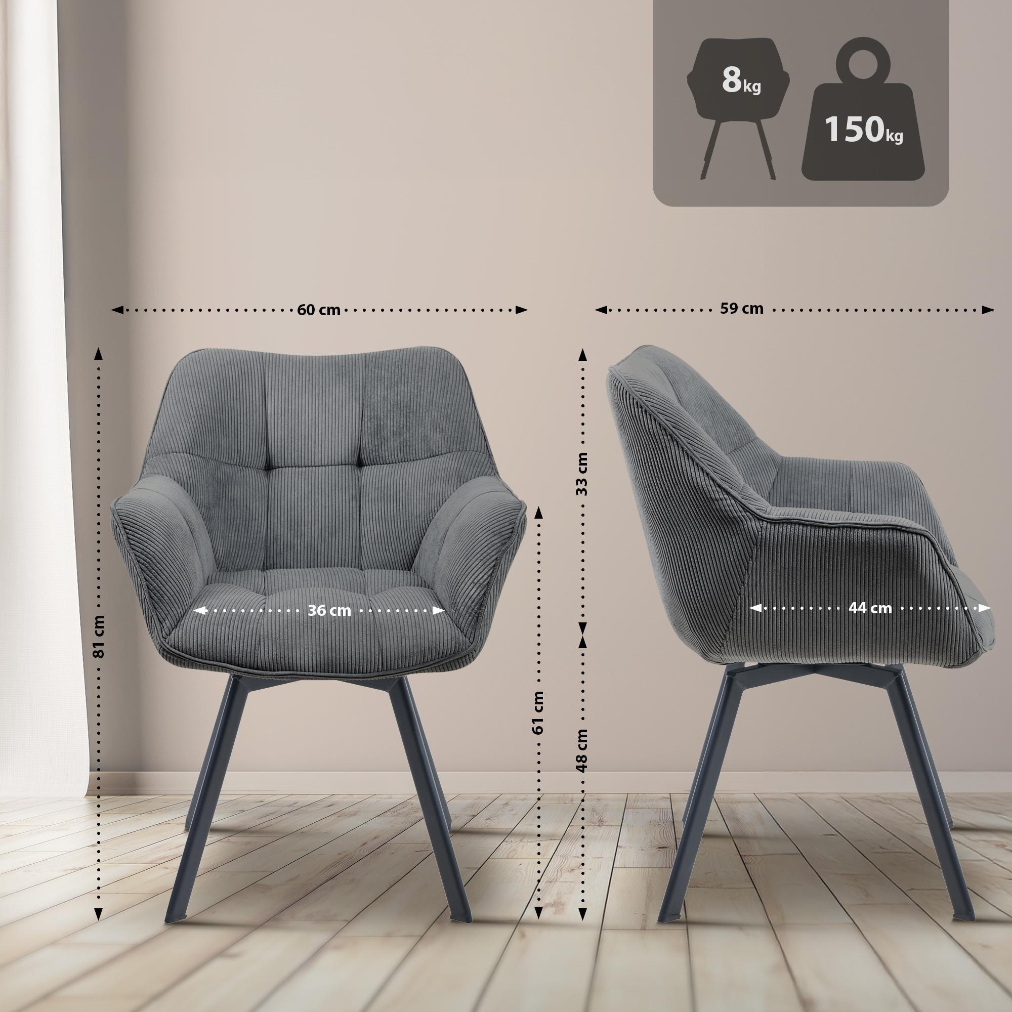 Thumbnail - CLP Armlehnenstuhl, Dunkelgrau, Textil, 60x81x59 cm, Esszimmer, Stühle, Esszimmerstühle, Armlehnenstühle