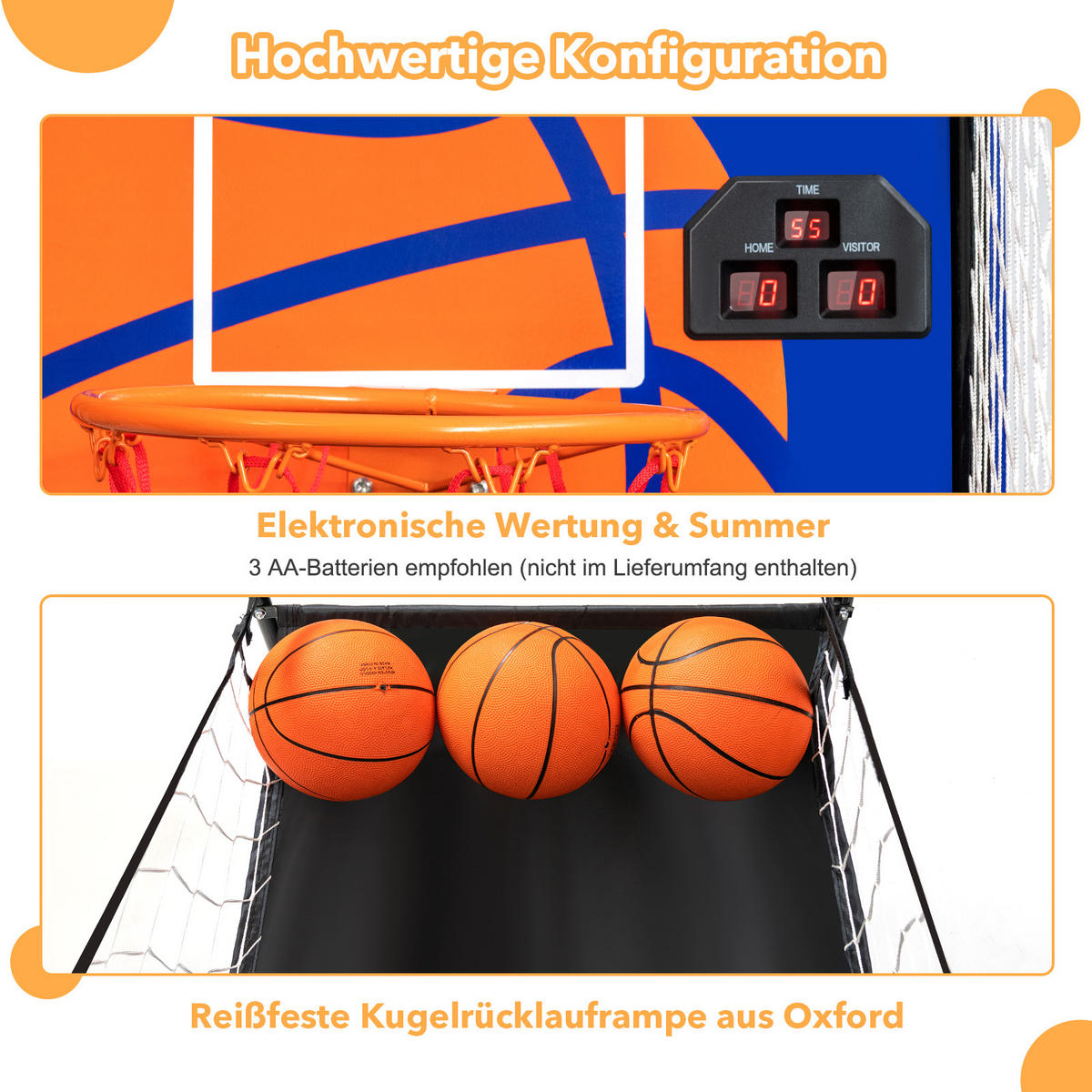 ARCADE-BASKETBALLSPIEL klappbar Schwarz - Schwarz, Metall (62/208cm) - COSTWAY