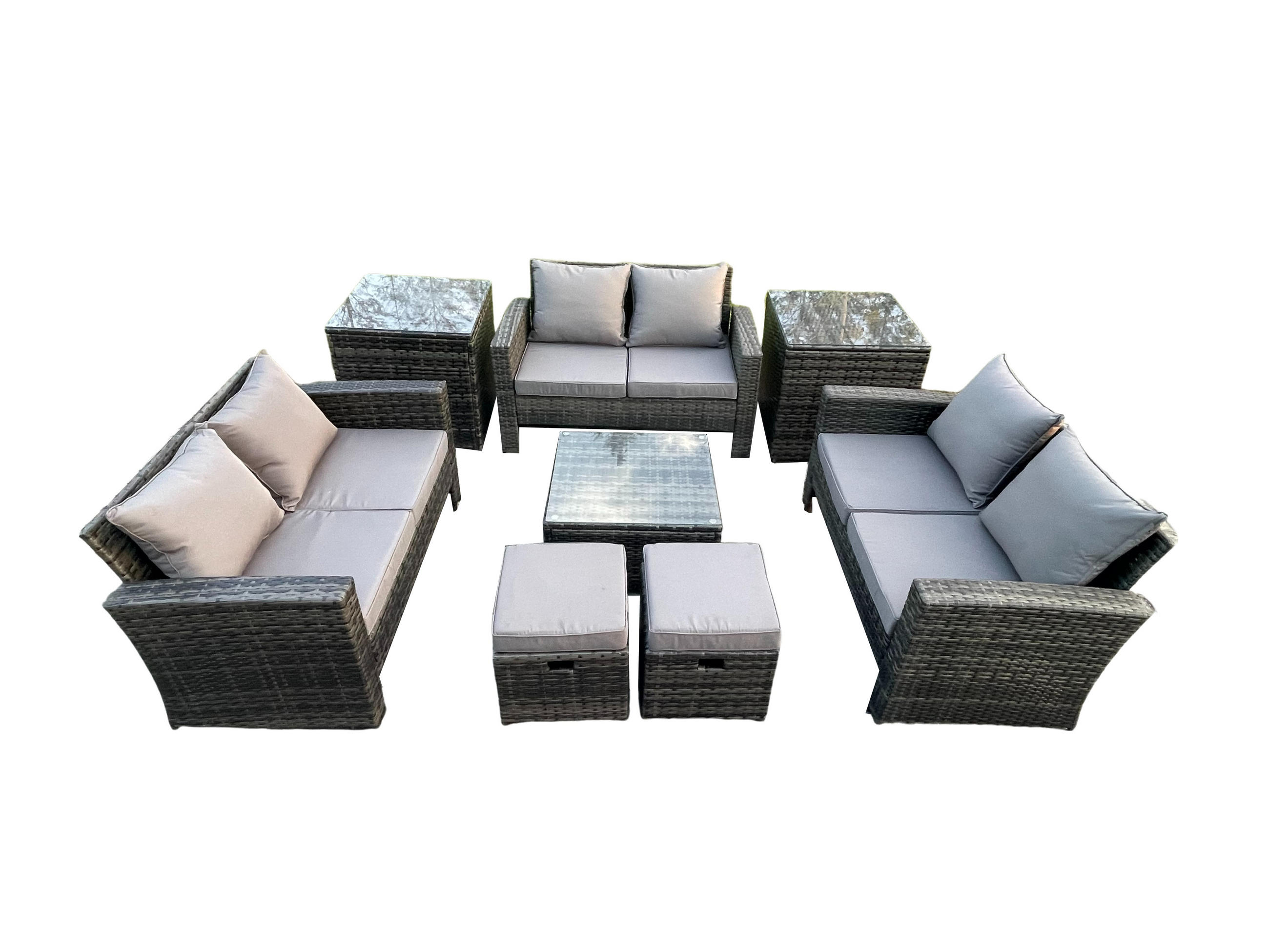 GARTENSOFA Hohe Rückenlehne Polyrattan Dunkelgrau 8-Sitzer - Dunkelgrau, Metall - Fimous